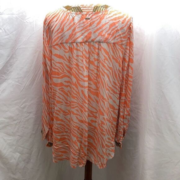 Chicos Pink zebra stripe beaded neck & Sleeve tunic top shirt 2 L - Picture 6 of 11